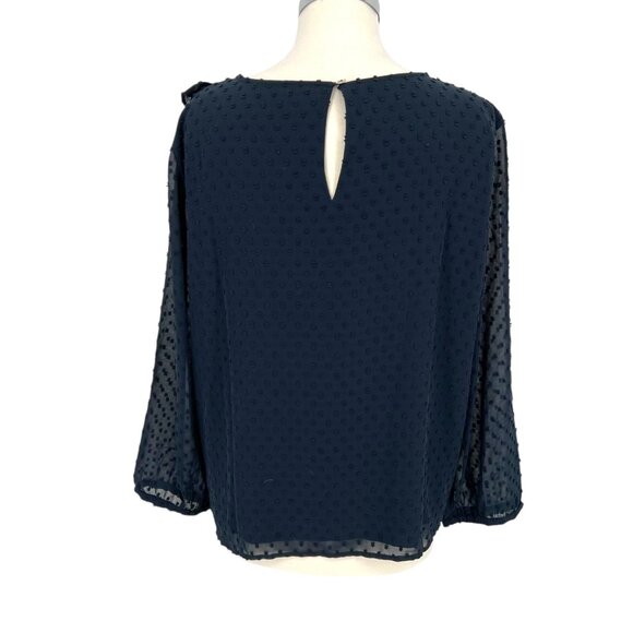 J.Crew Swiss Dot Ruffle Trim Long Sleeve Blouse Navy Blue Size 16 - Picture 6 of 11